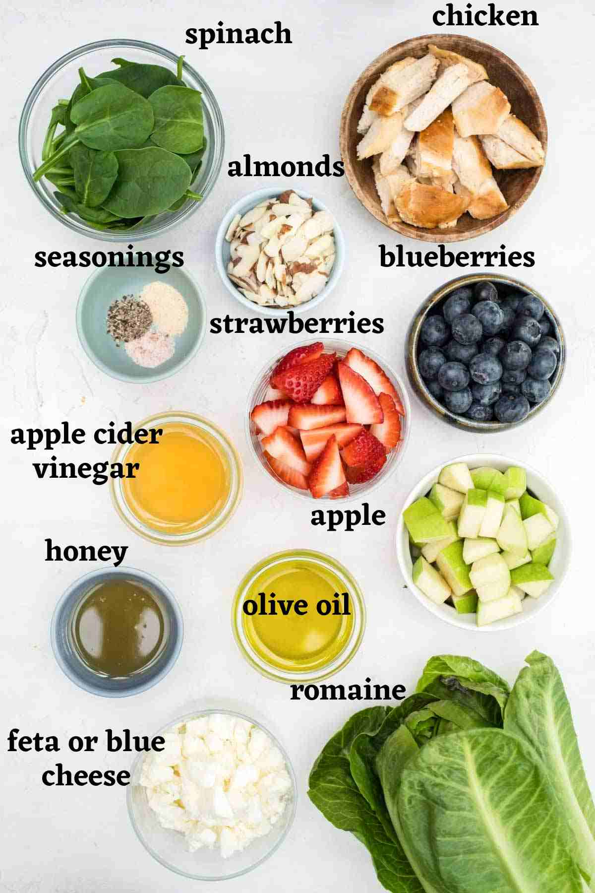 Ingredients needed to make a copycat chick-fil-A market salad.
