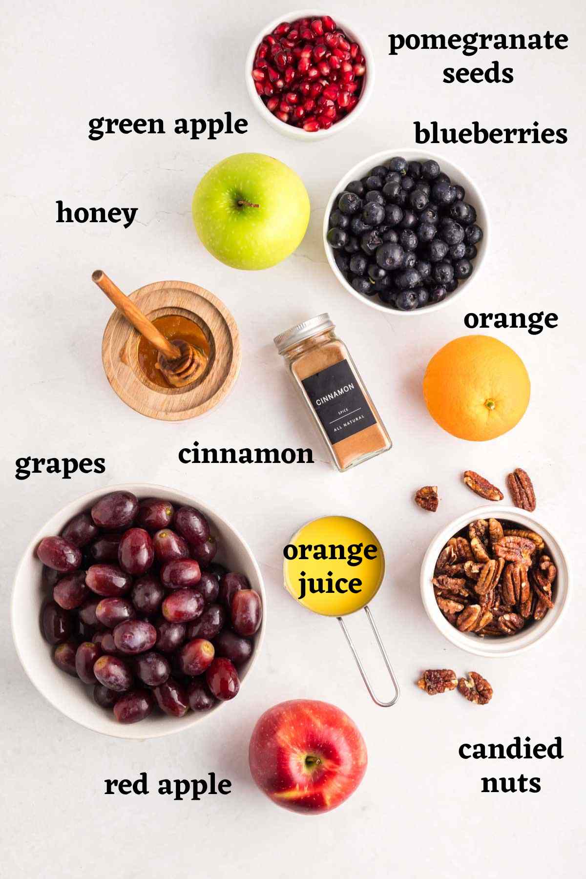 Ingredients needed to make a fresh Thanksgiving fruit salad.