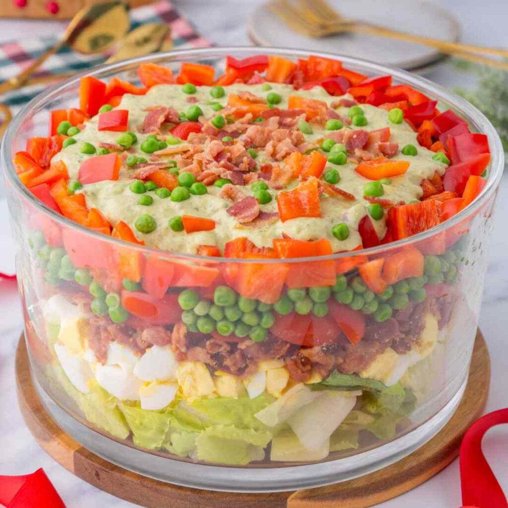7 Layer Christmas Salad with Creamy Pesto Ranch