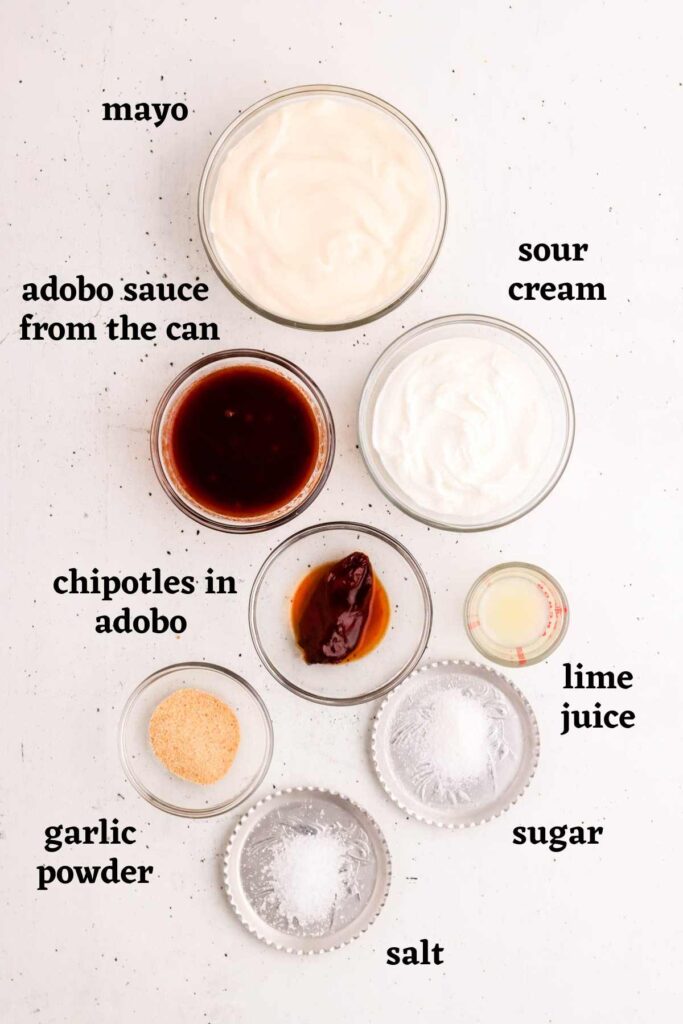 Ingredients needed to make chipotle potato salad dressing.