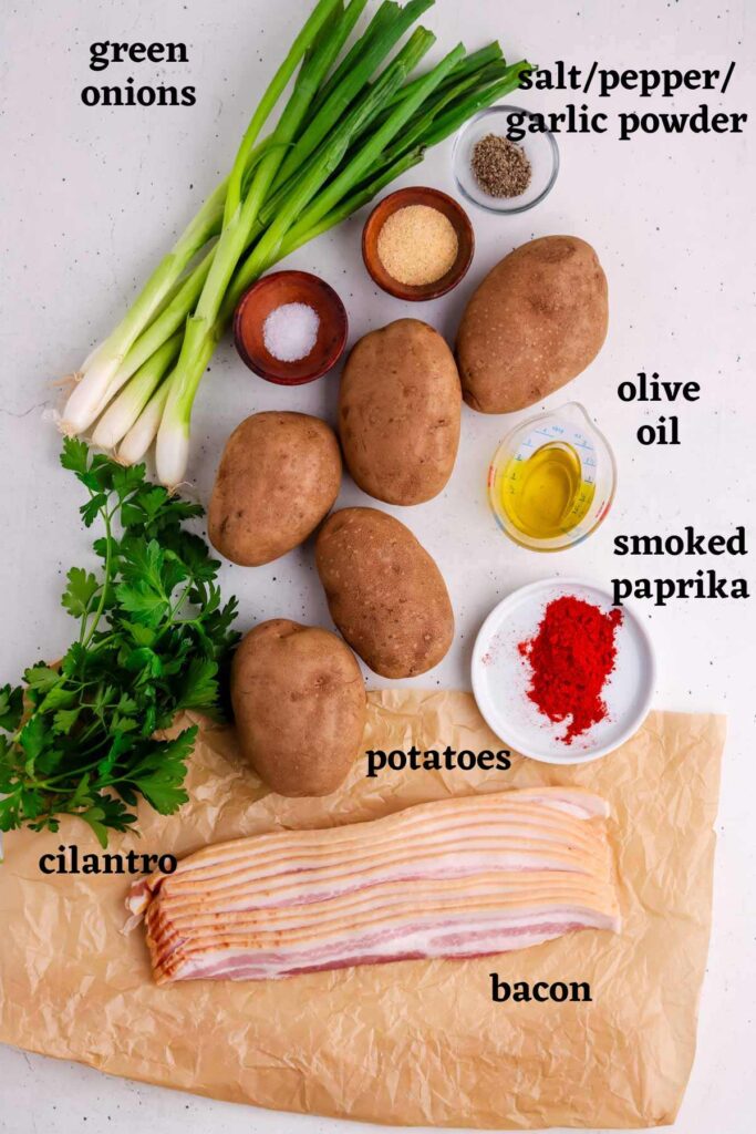Ingredients needed to make chipotle potato salad with roasted potatoes.