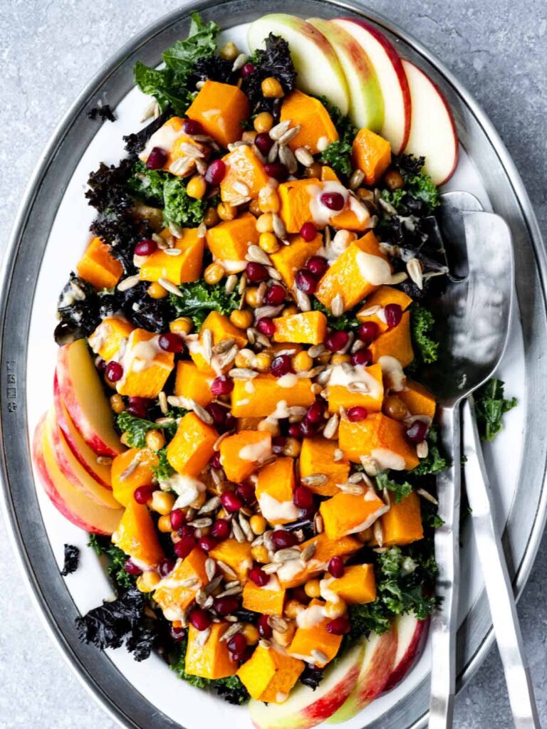 Roasted butternut squash salad for a Christmas table. 