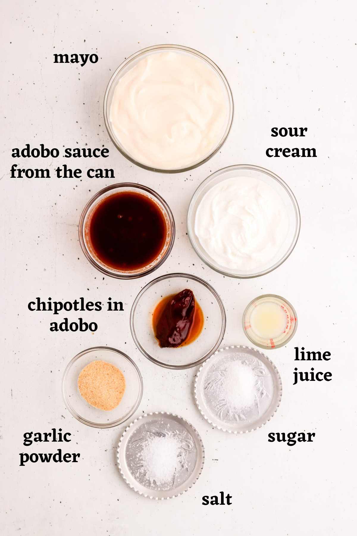 Ingredients needed to make creamy southwest dressing and dip.