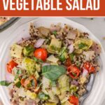 Pinterest pin for roasted vegetable salad.