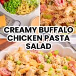 Pinterest pin for creamy buffalo chicken pasta salad.