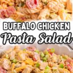 Pinterest pin for creamy buffalo chicken pasta salad.
