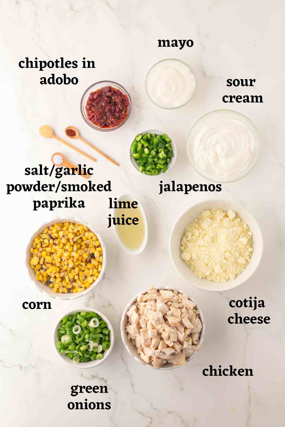 Ingredients to make street corn chicken salad.