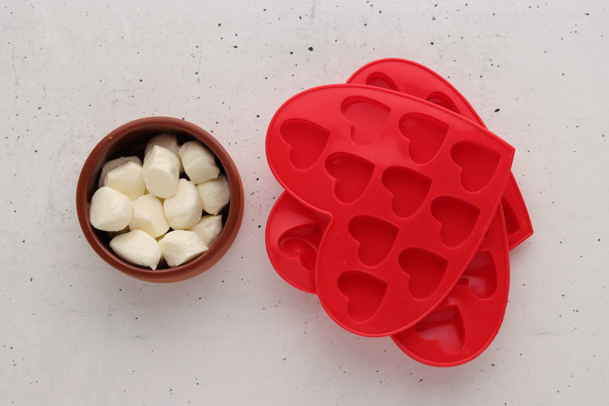 Ingredients needed to make mozzarella cheese hearts.
