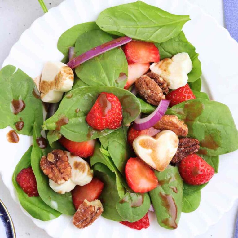 Strawberry Spinach Salad with Mozzarella Hearts